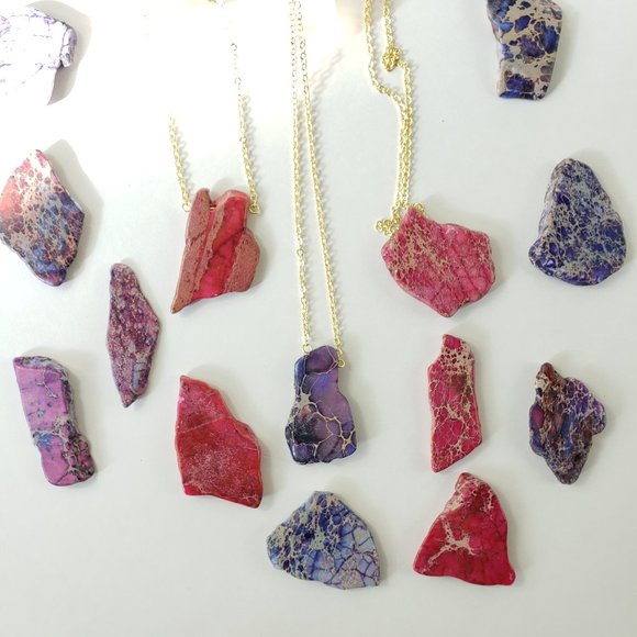 Pink OR Purple Imperial Jasper Gemstone GOLD 19" - Picture 3 of 4